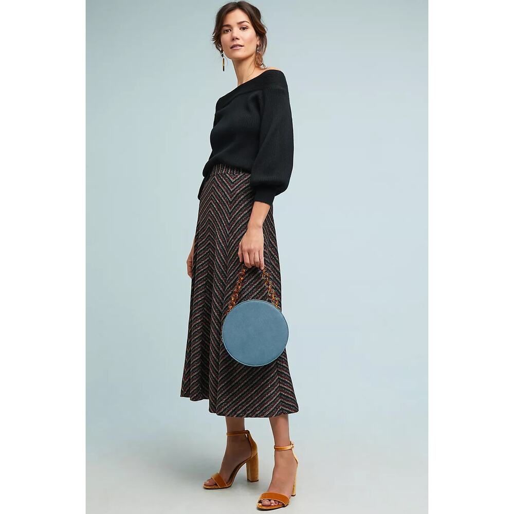 Anthropologie x Maeve Women's Chevron Shine Skirt Midi A Line Black Metallic M - Picture 2 of 10